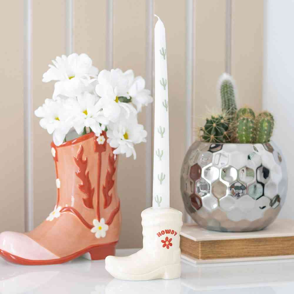 Something Different - White Cowboy Boot with Taper Candle Kaarsenstandaard - Multicolours